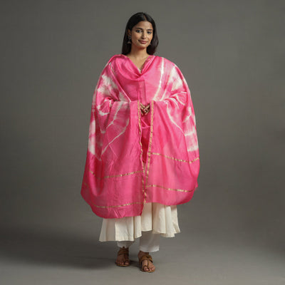  Shibori Tie-Dye Handloom Chanderi Silk Dupatta with Zari Border 50 