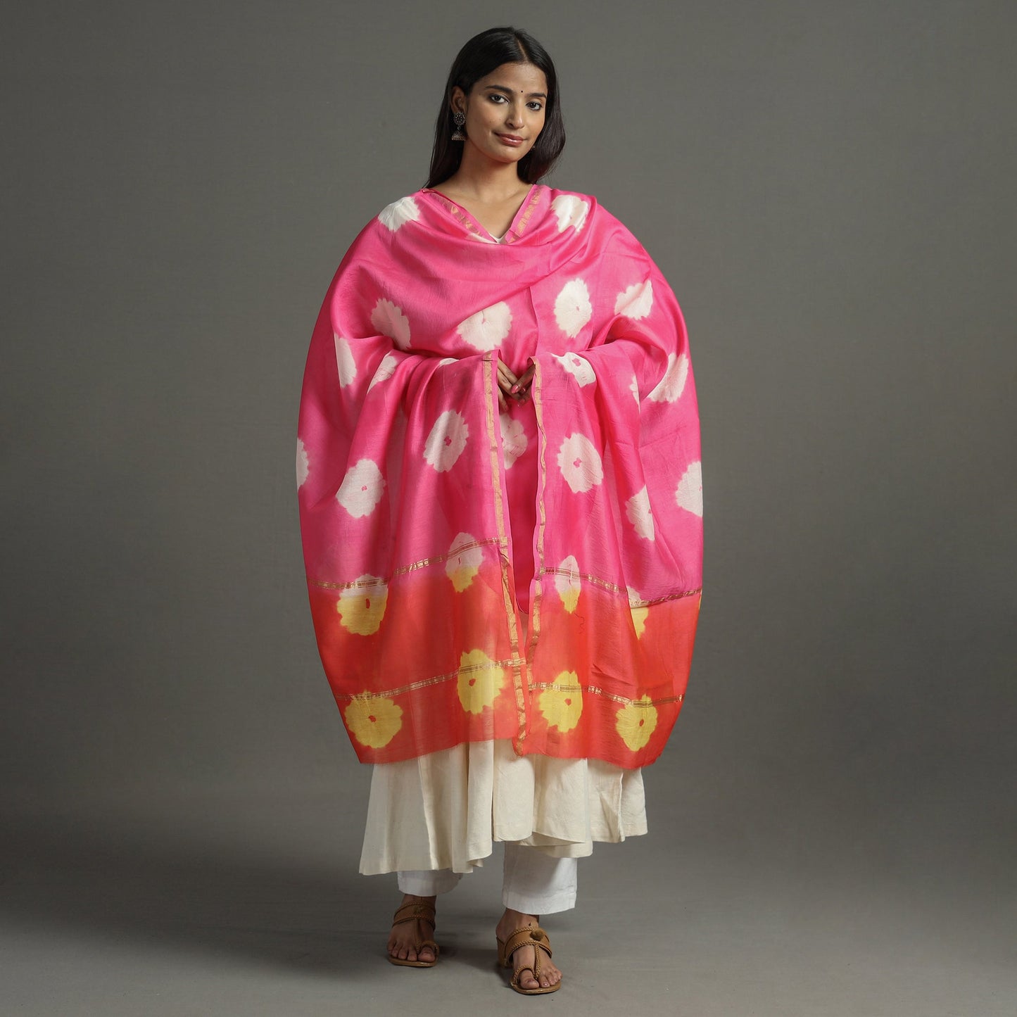 Pink - shibori tie-dye handloom chanderi silk dupatta
