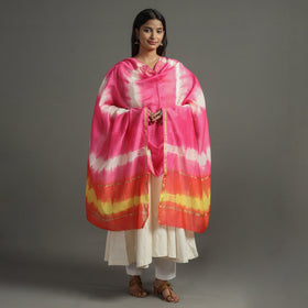 Buy Shibori Tie-Dye Handloom Chanderi Silk Dupatta with Zari Border 52 Online at iTokri.com