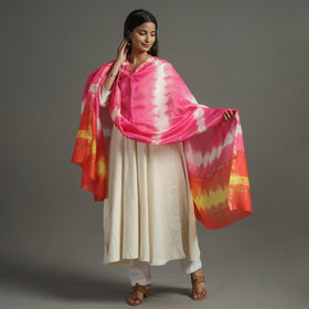 Buy Shibori Tie-Dye Handloom Chanderi Silk Dupatta with Zari Border 52 Online at iTokri.com