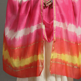 Buy Shibori Tie-Dye Handloom Chanderi Silk Dupatta with Zari Border 52 Online at iTokri.com