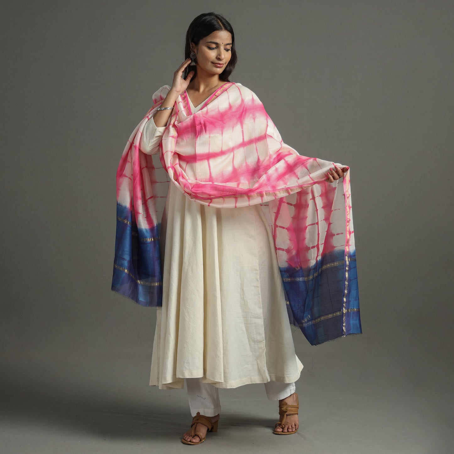 Pink - shibori tie-dye handloom chanderi silk dupatta
