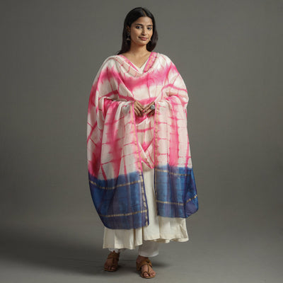 Pink - shibori tie-dye handloom chanderi silk dupatta