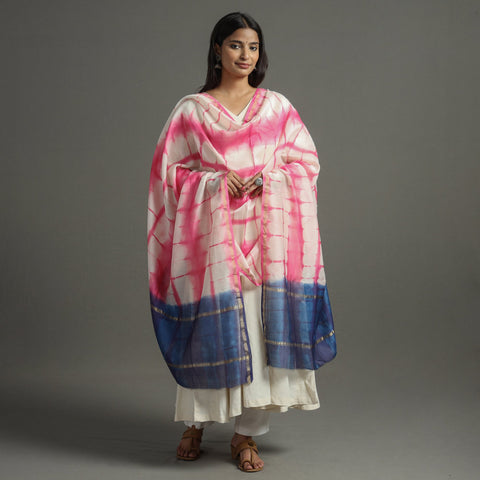 Pink - shibori tie-dye handloom chanderi silk dupatta