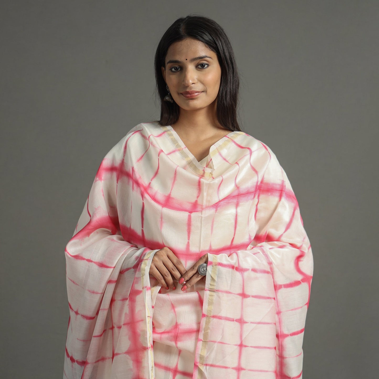 Pink - shibori tie-dye handloom chanderi silk dupatta