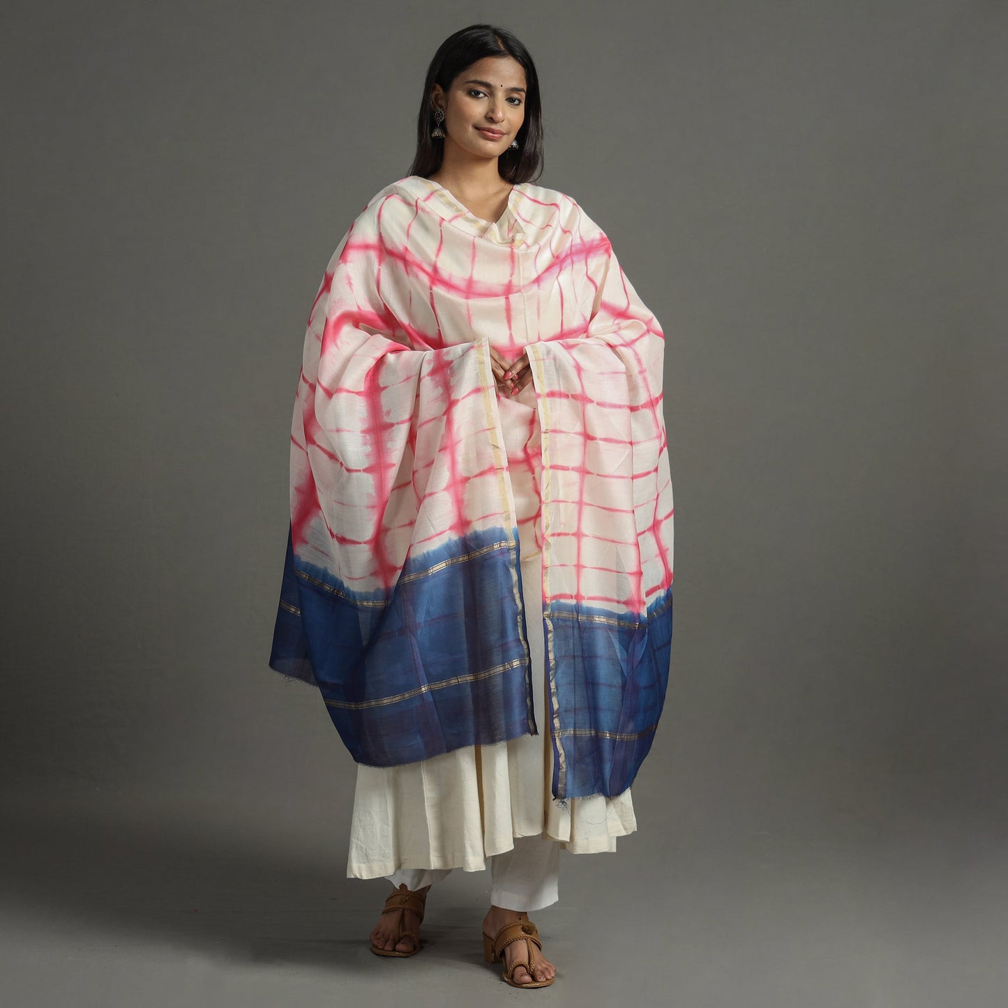 Pink - shibori tie-dye handloom chanderi silk dupatta
