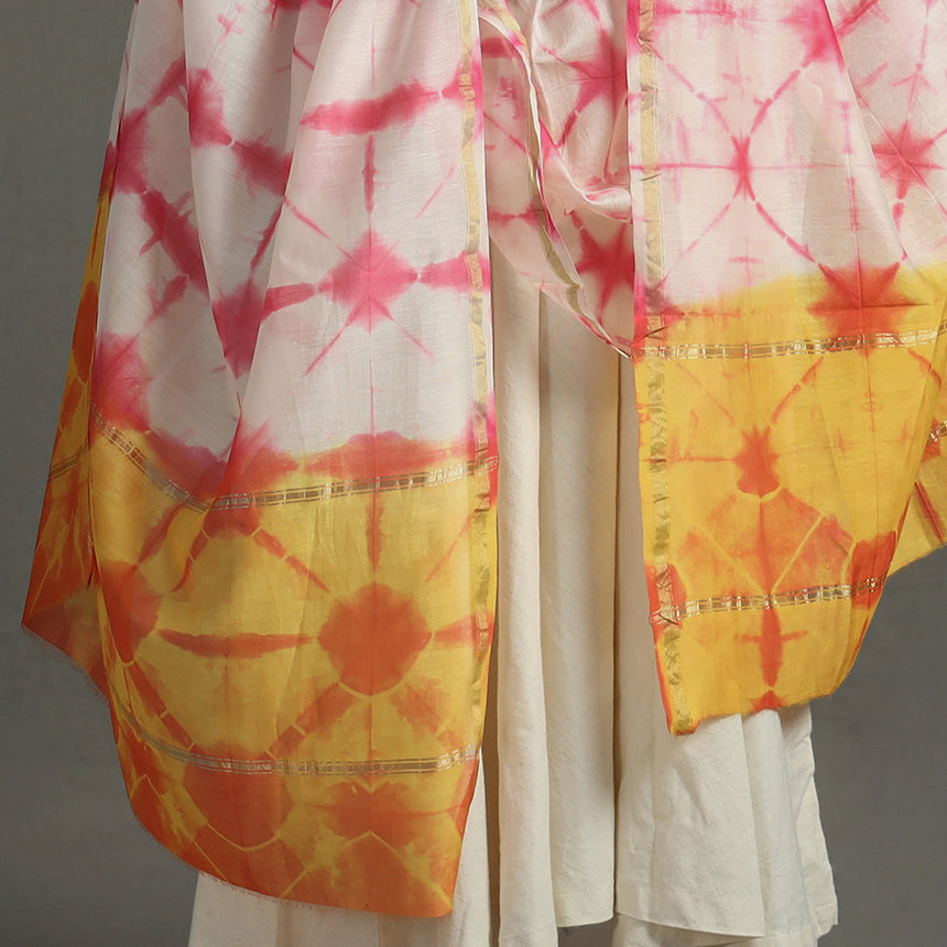 Buy Shibori Tie-Dye Handloom Chanderi Silk Dupatta with Zari Border 62 Online at iTokri.com