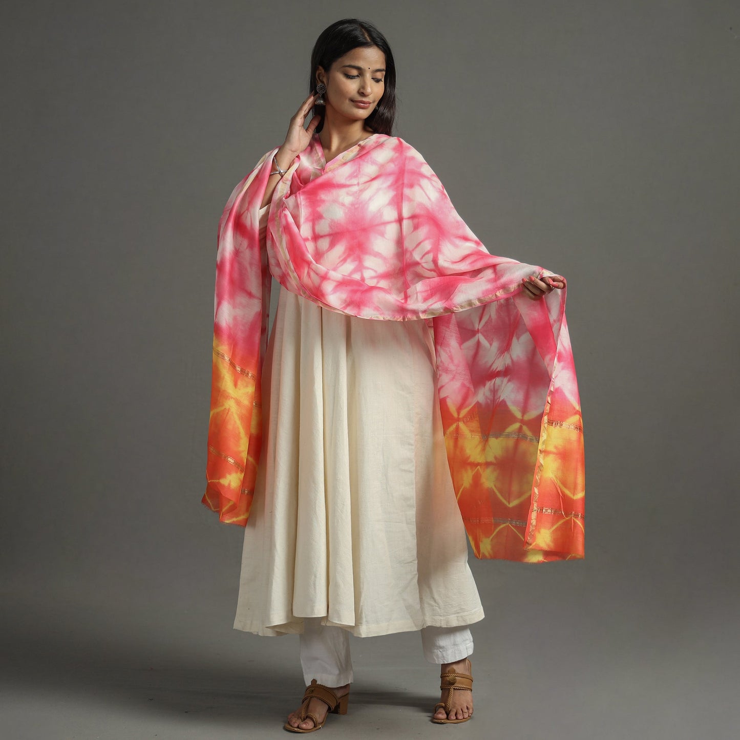 Pink - shibori tie-dye handloom chanderi silk dupatta