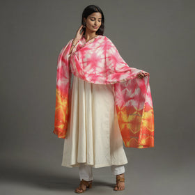 Pink - shibori tie-dye handloom chanderi silk dupatta