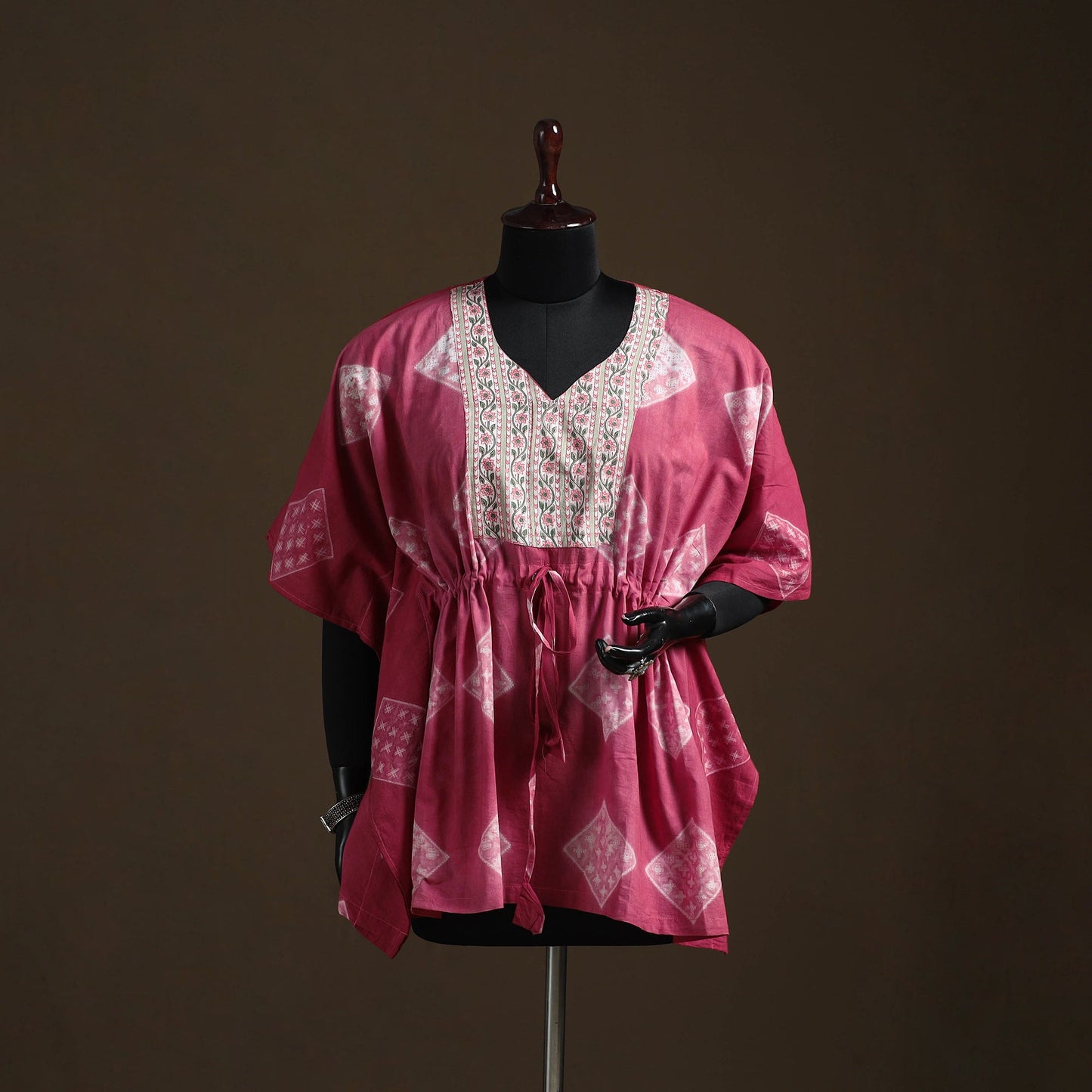 Shibori tie-dye patchwork cotton kaftan (short) 15