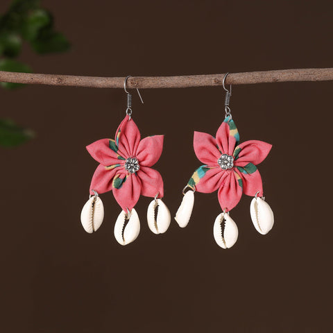 Pink - shifa fabart phool kali shell earrings - handcrafted