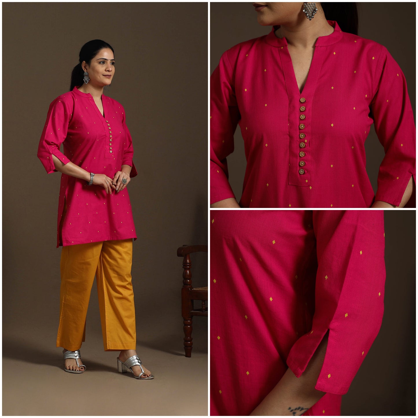 Short cotton jacquard kurta for women 19 - handcrafted
