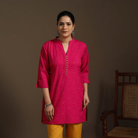 Short cotton jacquard kurta for women 19 - handcrafted