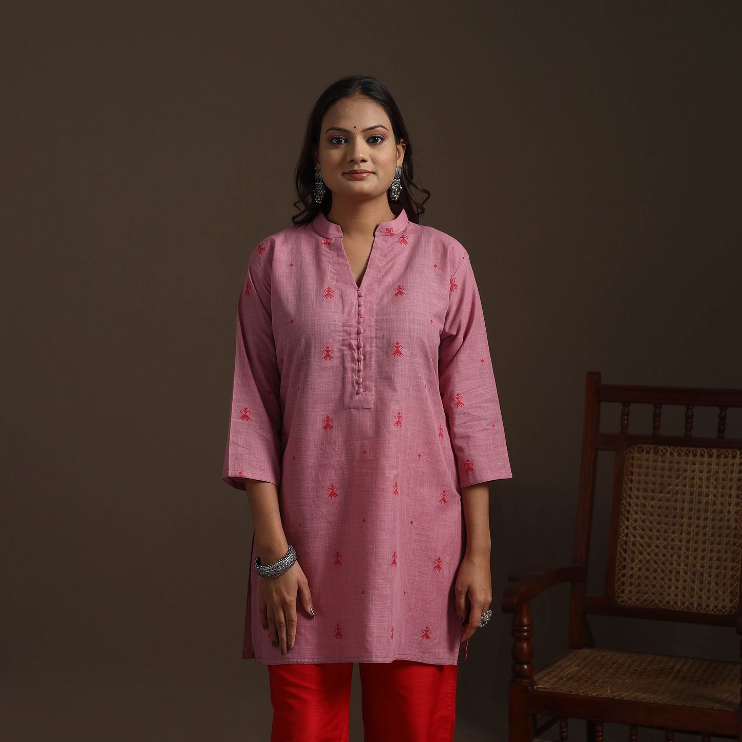 Short cotton jacquard kurta for women 23 - handcrafted