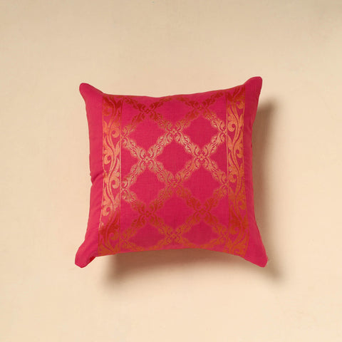 Pink - Silk Banarasi Cushion Cover with Zari Work 25