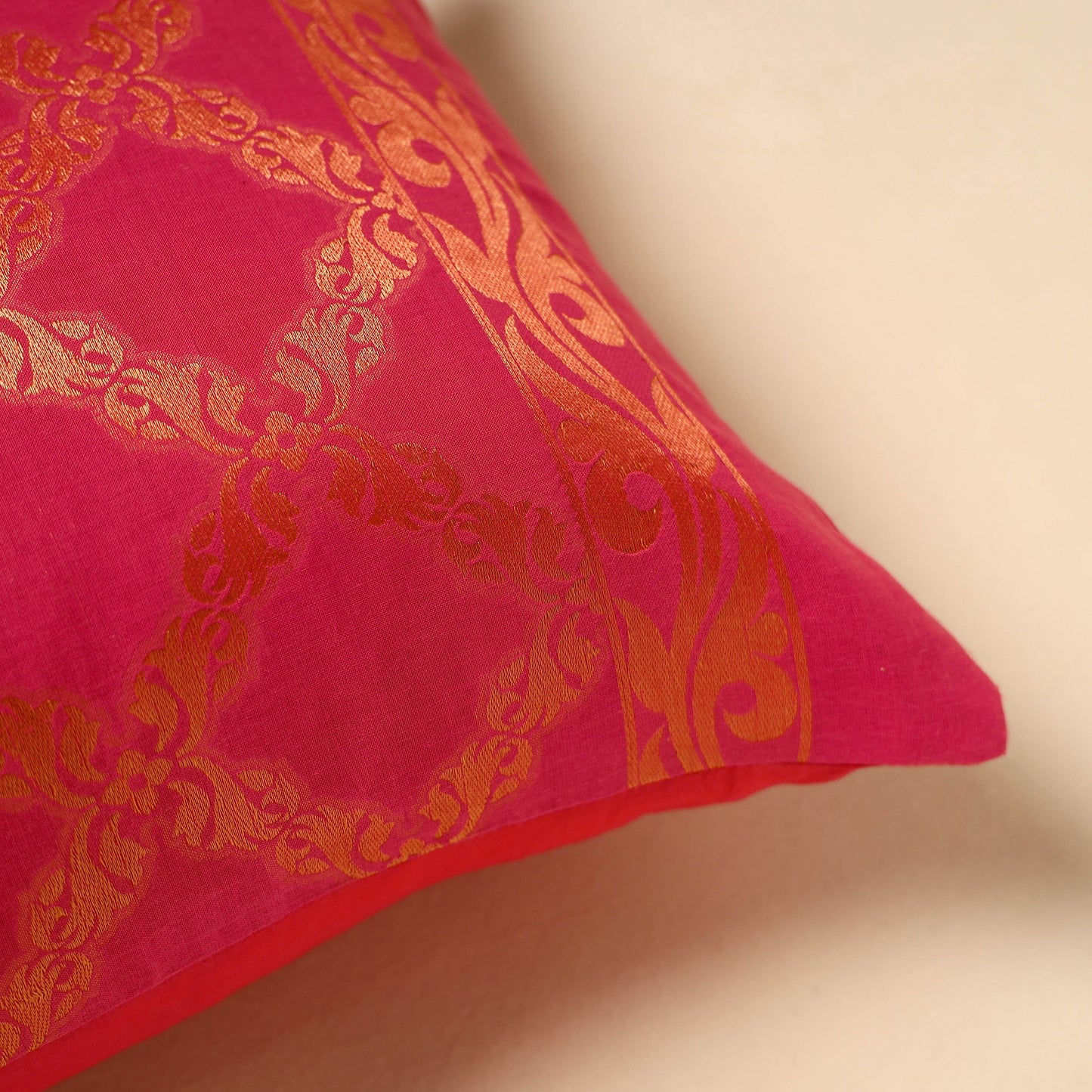 Pink - Silk Banarasi Cushion Cover with Zari Work 25