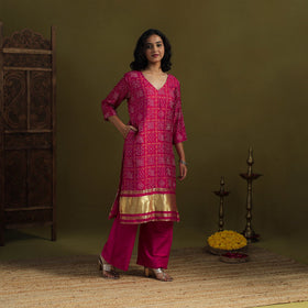 Pink - silk bandhani kurta set with lagdi patta (set of 2)