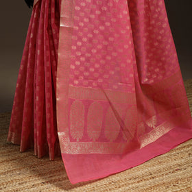 Pink - silk cotton cutwork buti banarasi saree 58