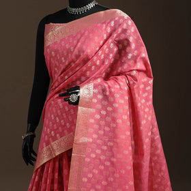 Pink - silk cotton cutwork buti banarasi saree 58