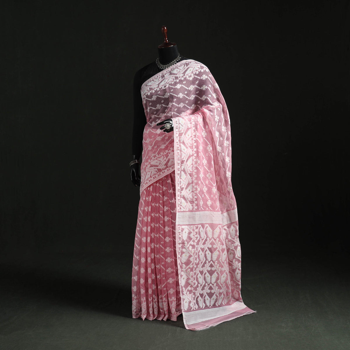 Silk cotton dhakai jamdani saree 04 - handcrafted