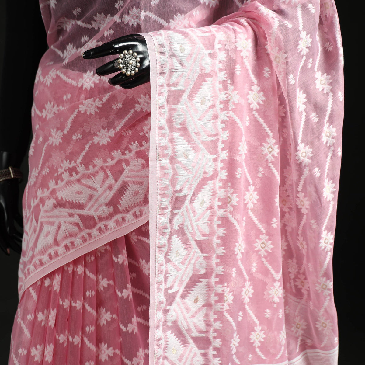 Silk cotton dhakai jamdani saree 04 - handcrafted