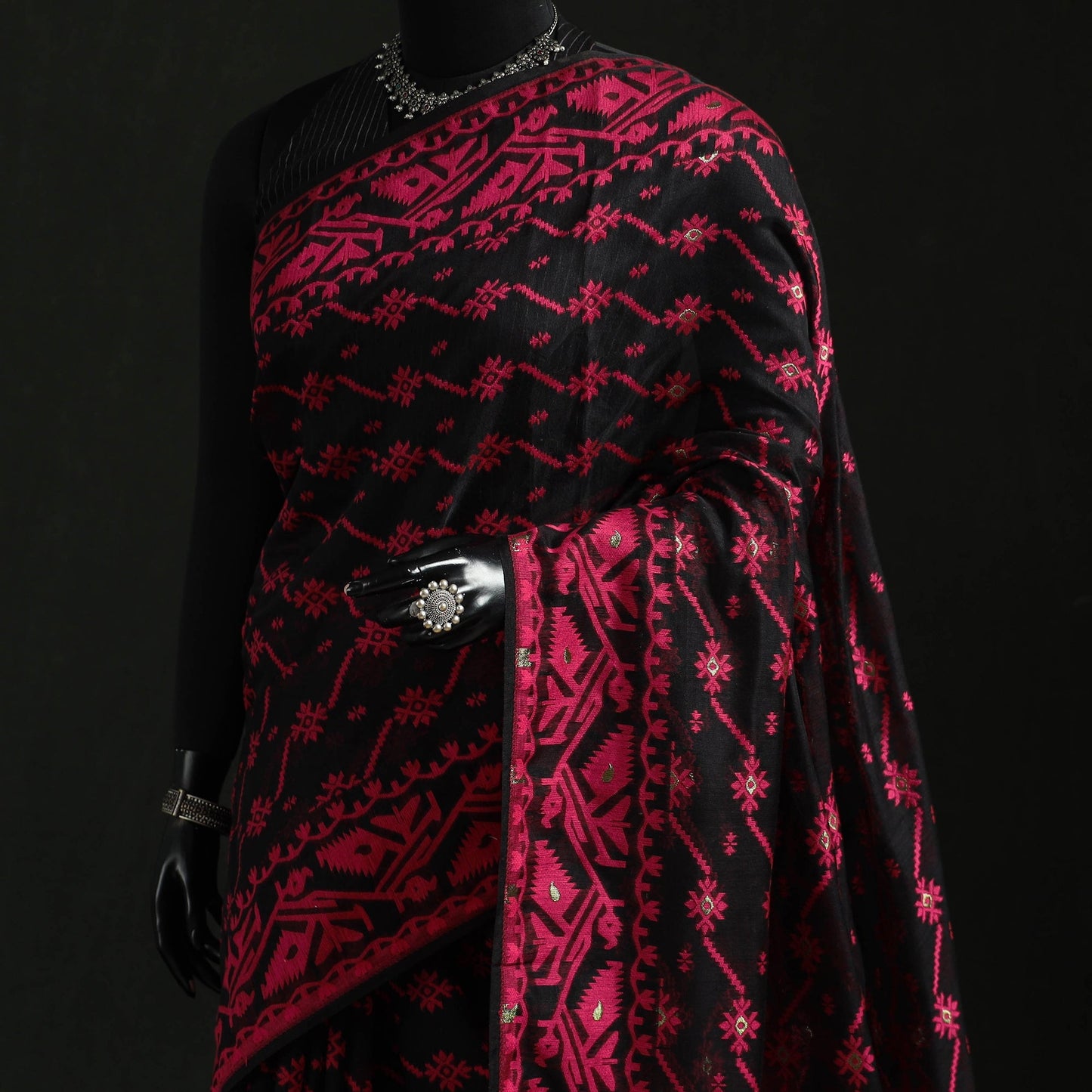 Silk cotton dhakai jamdani saree 06 - handcrafted