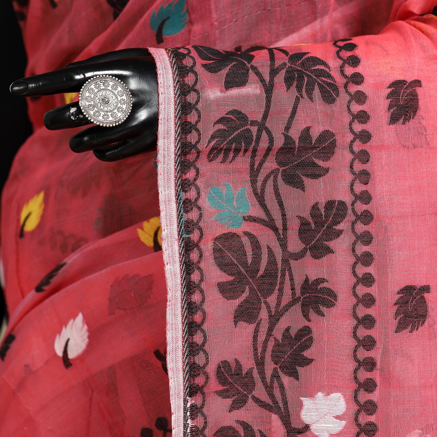 Pink - silk cotton dhakai jamdani saree 06 - handcrafted