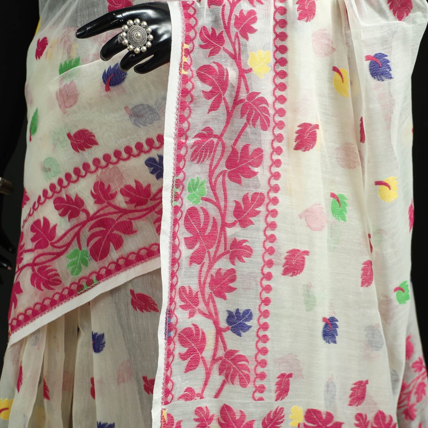 Silk cotton dhakai jamdani saree 15 - handcrafted