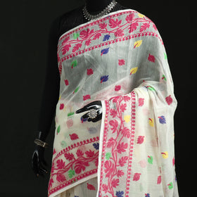 Silk cotton dhakai jamdani saree 15 - handcrafted