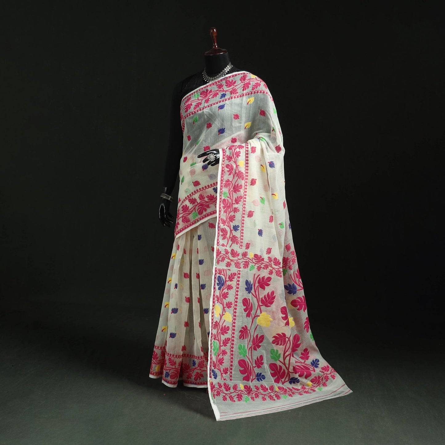 Silk cotton dhakai jamdani saree 15 - handcrafted