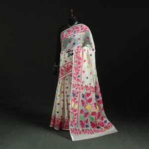 Silk cotton dhakai jamdani saree 15 - handcrafted