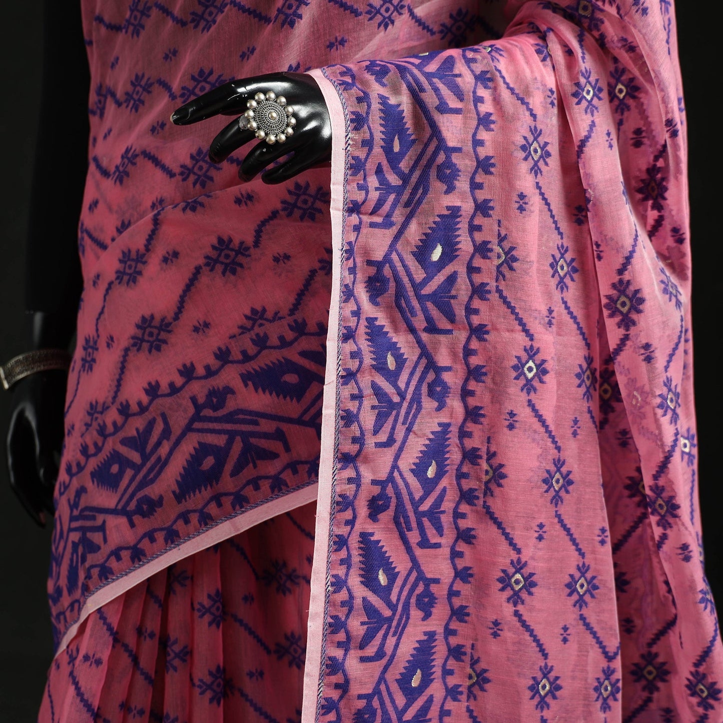 Silk cotton dhakai jamdani saree 22 - handcrafted