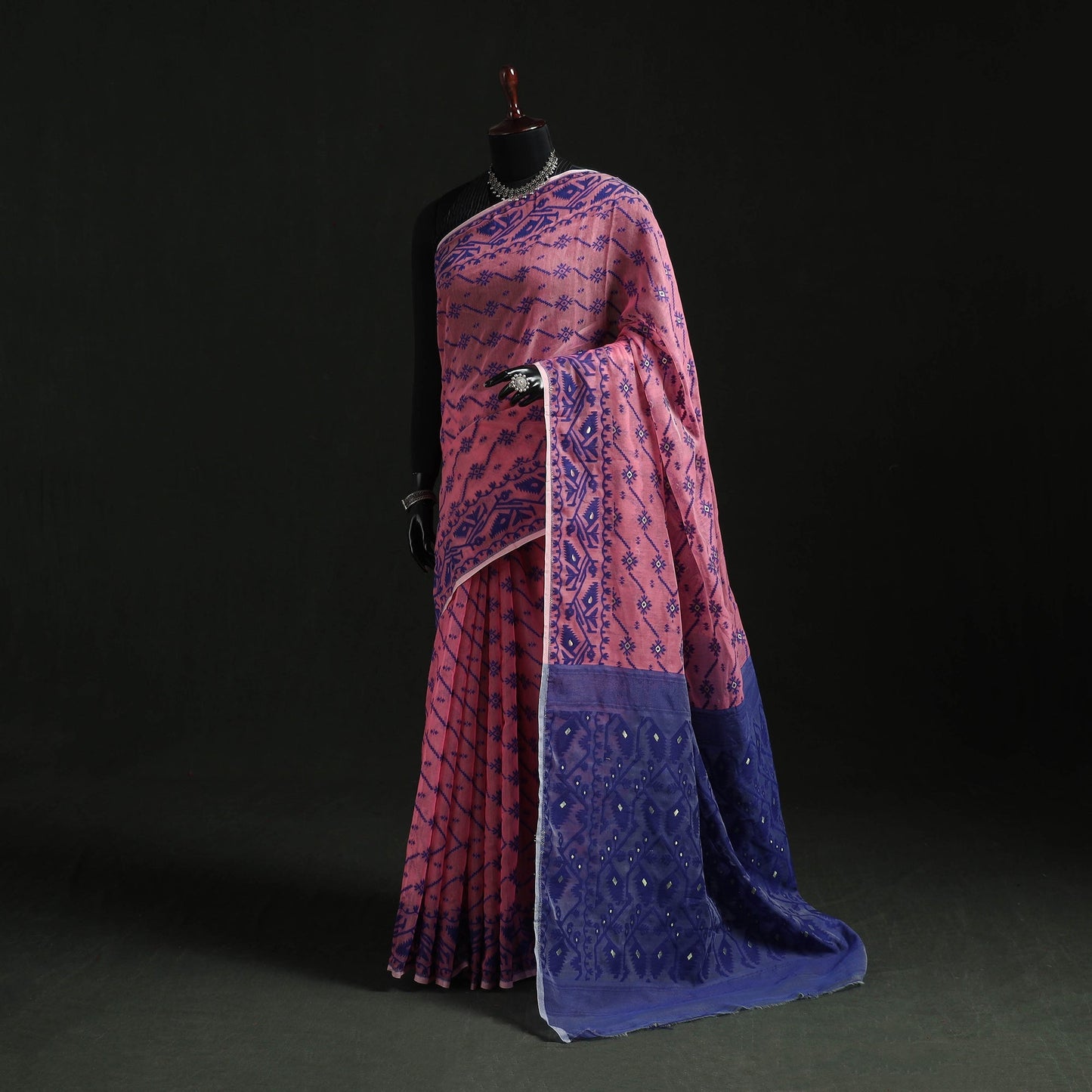 Silk cotton dhakai jamdani saree 22 - handcrafted
