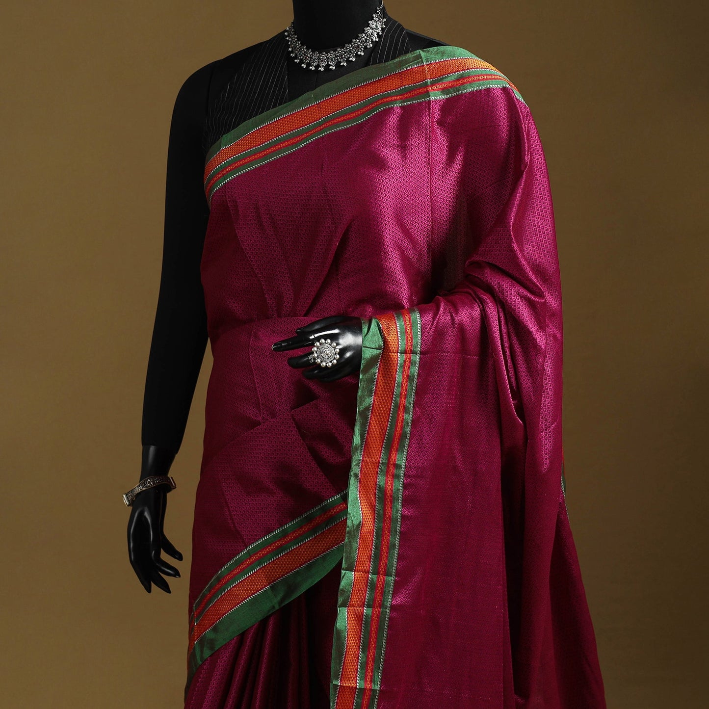 Silk cotton khun saree with ilkal pallu chikki paras border