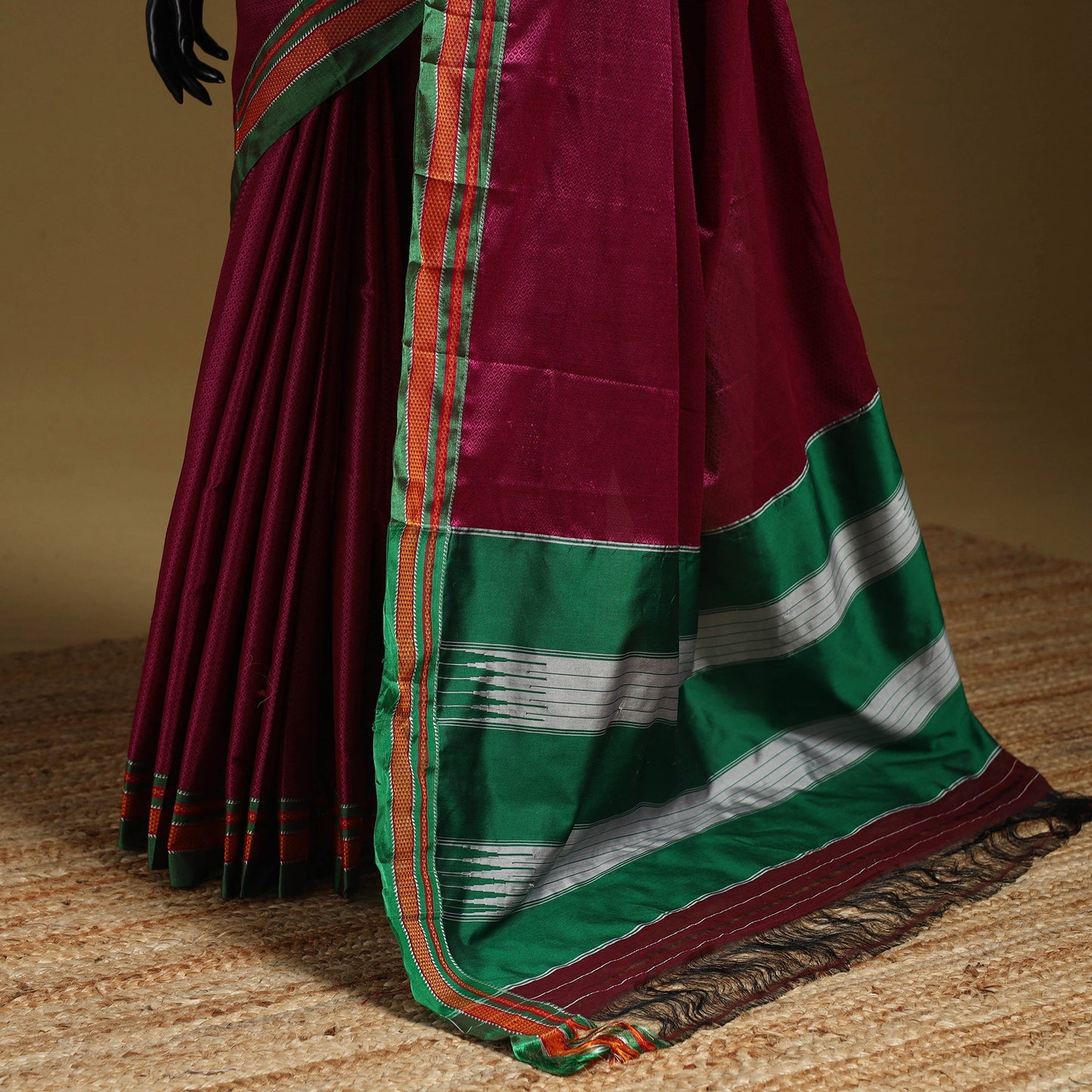 Silk cotton khun saree with ilkal pallu chikki paras border