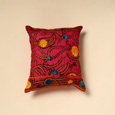 Buy Pink Silk Cotton Phulkari Embroidered Cushion Cover