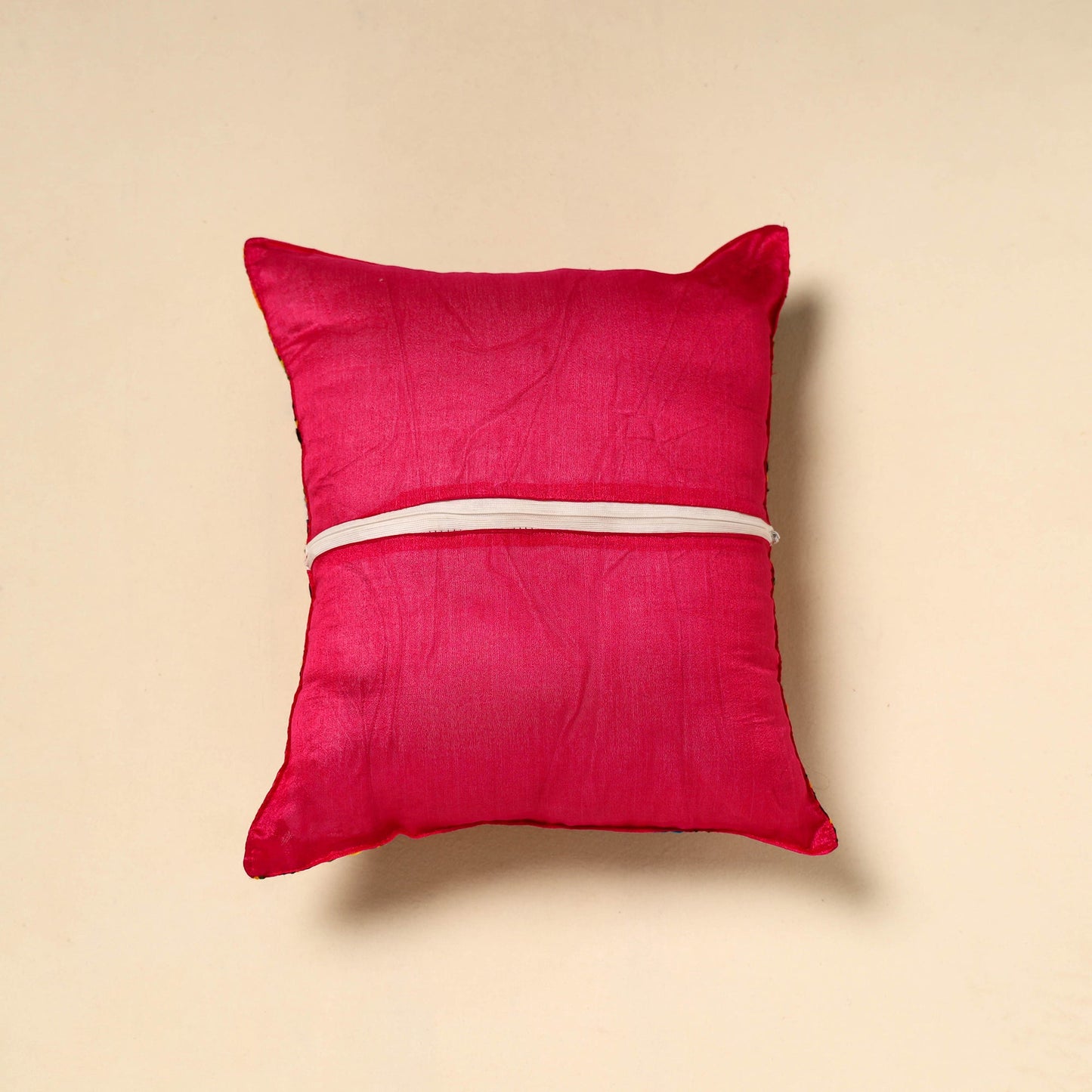 Buy Pink Silk Cotton Phulkari Embroidered Cushion Cover