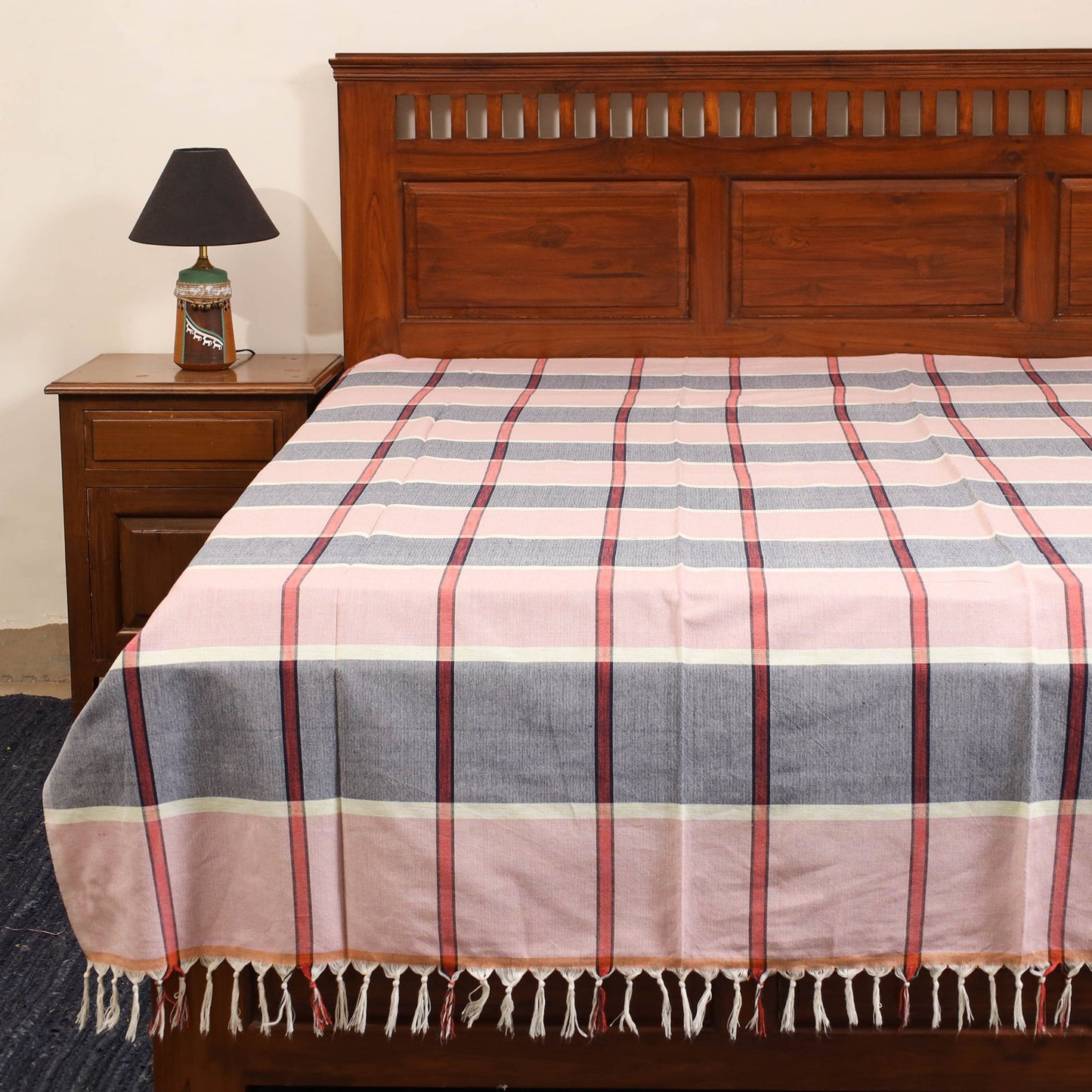 Pink - single handloom cotton bed sheet (90 x 60 in) 111