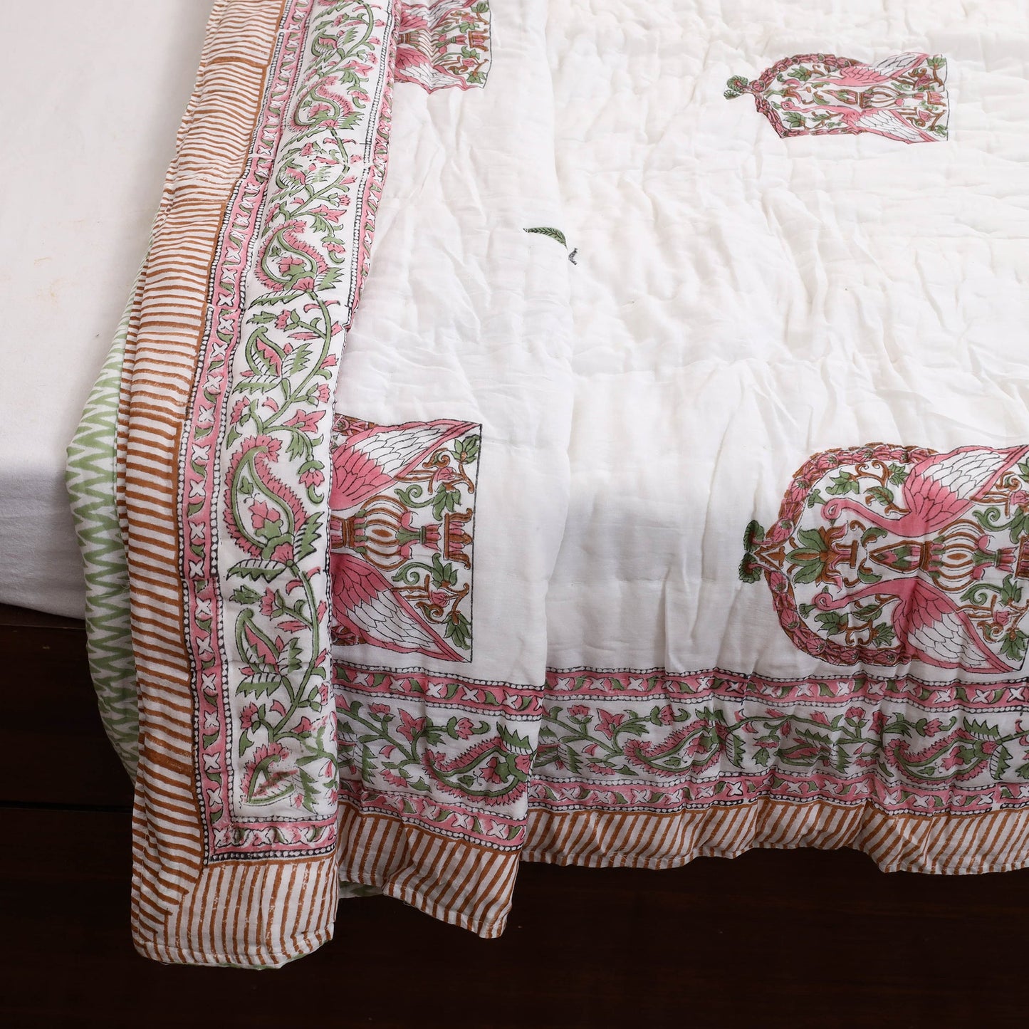 Pink - Single - Reversible Sanganeri Block Print Cotton Quilt 31