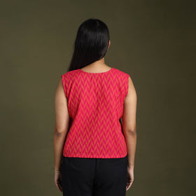  Pink Sleeveless Cotton Jacquard Crop Top