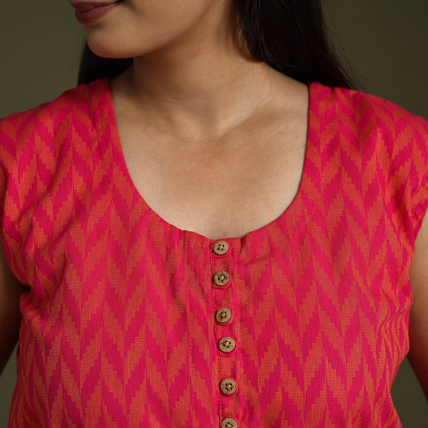  Pink Sleeveless Cotton Jacquard Crop Top