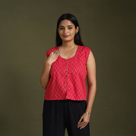  Pink Sleeveless Cotton Jacquard Crop Top