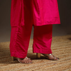 Pink - slub silk embroidered plain kurta set (set of 3) 02