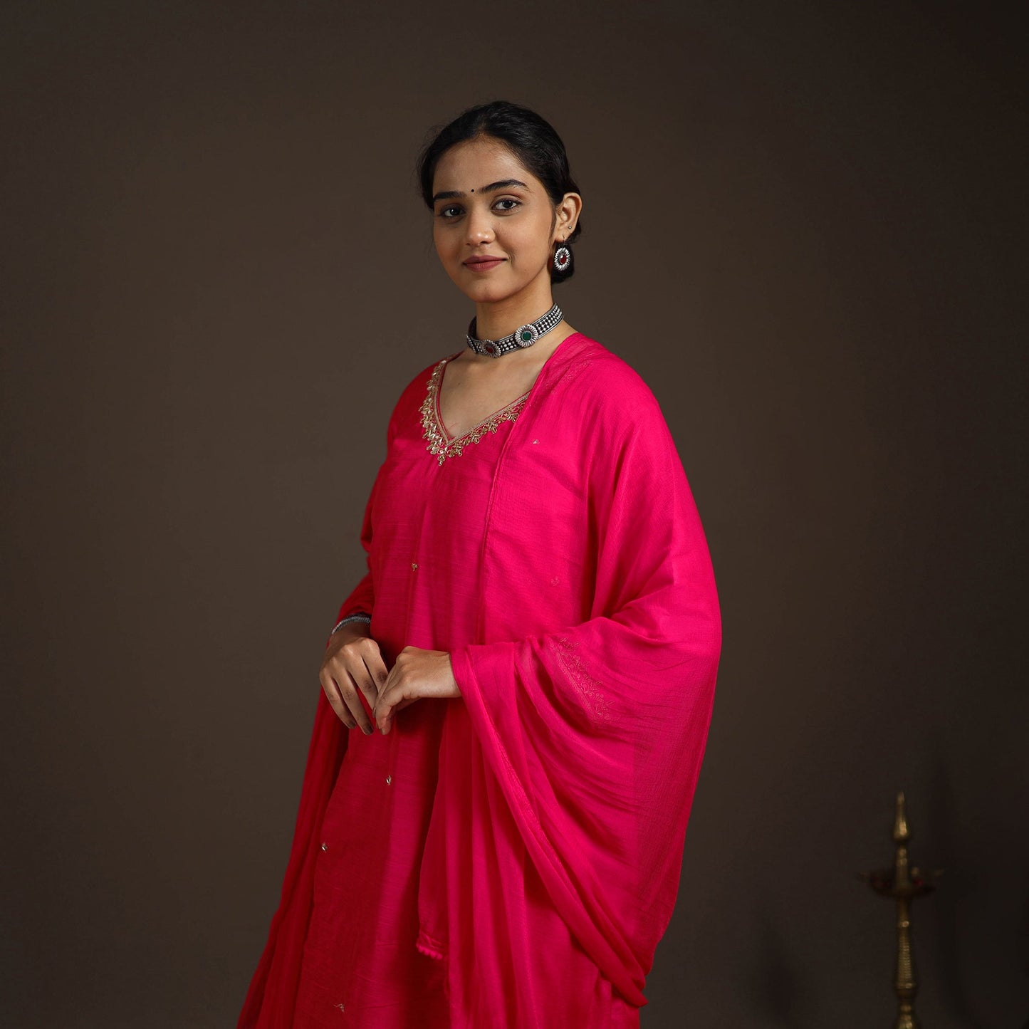 Pink - slub silk embroidered plain kurta set (set of 3) 02