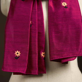 Slub silk hand embroidered plain stole 01 - handcrafted