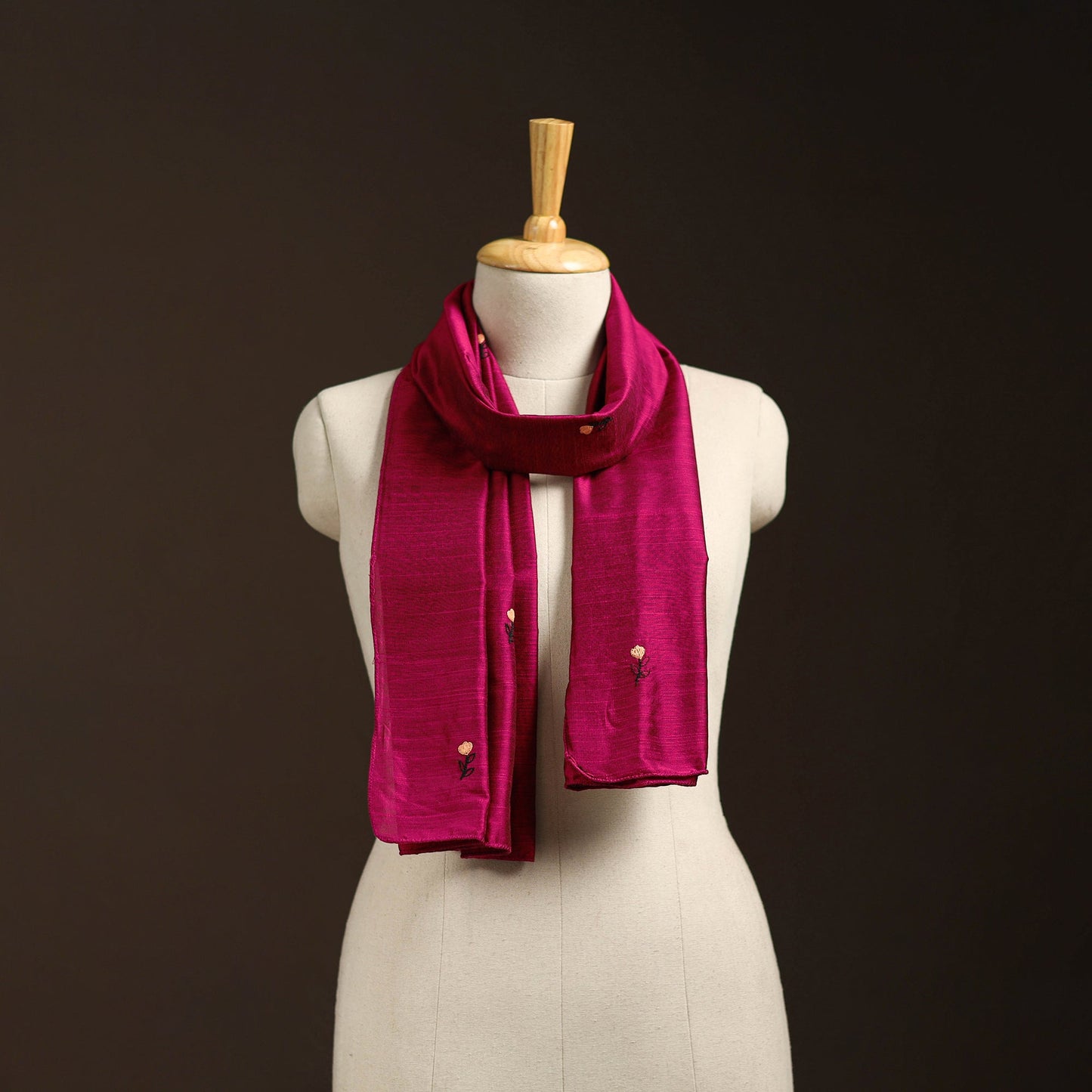 Slub silk hand embroidered plain stole 04 - handcrafted