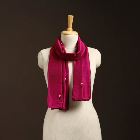 Slub silk hand embroidered plain stole 04 - handcrafted