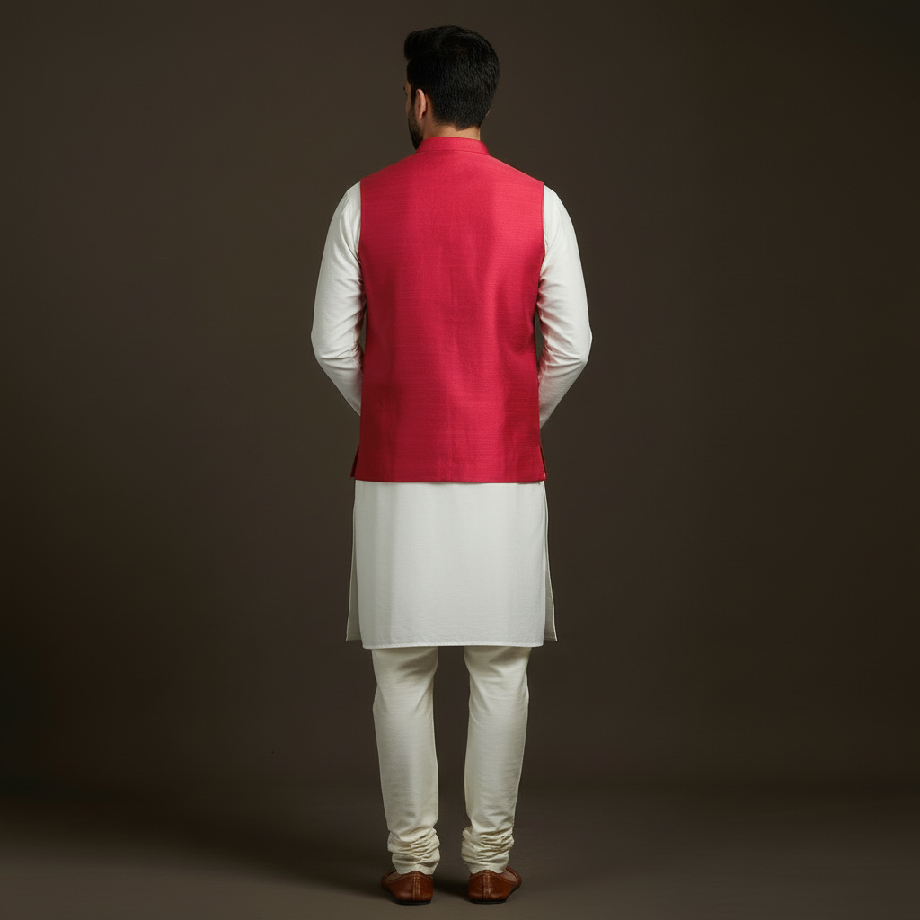Slub silk men plain nehru jacket 05 - handcrafted