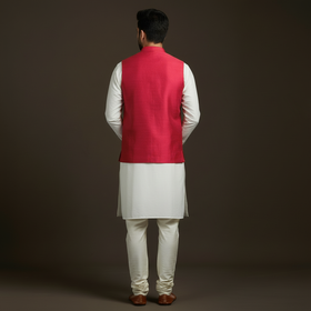 Slub silk men plain nehru jacket 05 - handcrafted