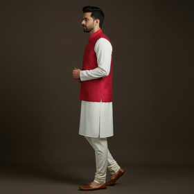 Slub silk men plain nehru jacket 05 - handcrafted